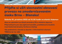 Slavnostní obnovení provozu na zmodernizovaném úseku Brno–Blansko